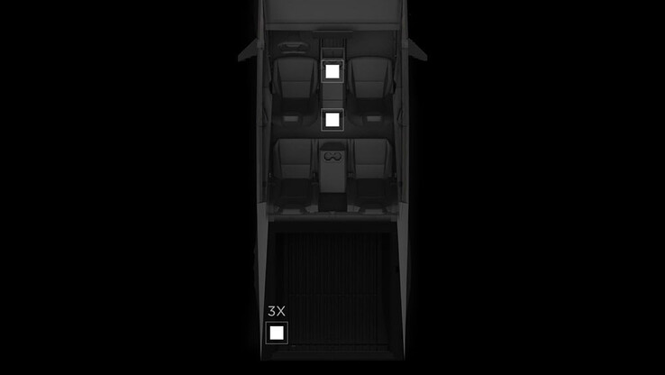 Ubicación de las tomas de corriente Cybertruck 110V/240V