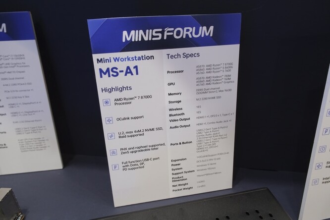 El MS-A1 cuenta con unas especificaciones impresionantes, destacando la inclusión de un puerto OCuLink y hasta 96 GB de memoria. (Fuente: PC Watch)
