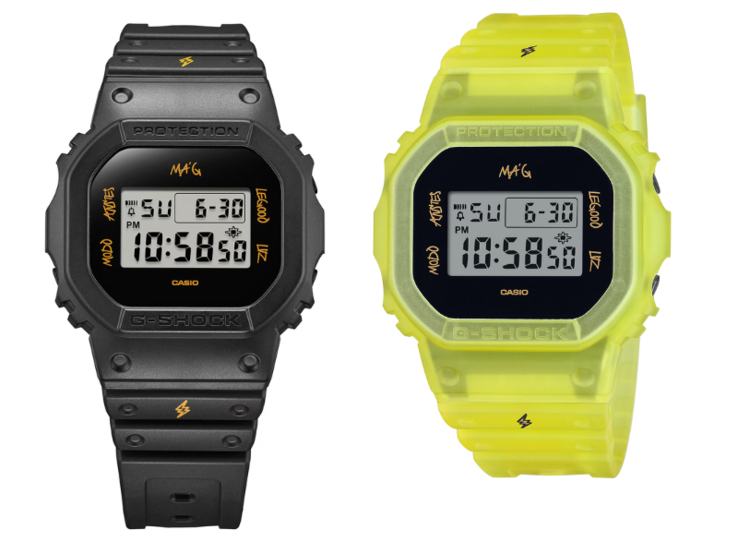 El reloj Casio G-Shock DWE-5600JB-1A9 viene con correas y carcasa negras y amarillas. (Fuente de la imagen: Casio)