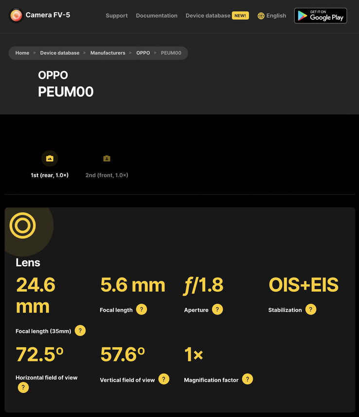 Cámara principal del Oppo PEUM00. (Fuente de la imagen: Cámara FV-5)