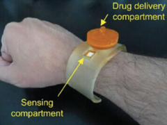 El MNA (conjunto de microagujas), compuesto por el compartimento de administración del fármaco y el compartimento sensorial. (Fuente de la imagen: Advanced Healthcare Materials)