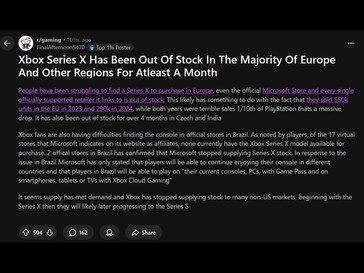 Xbox Series X European availability Reddit post (Fuente de la imagen: Gaming subreddit)