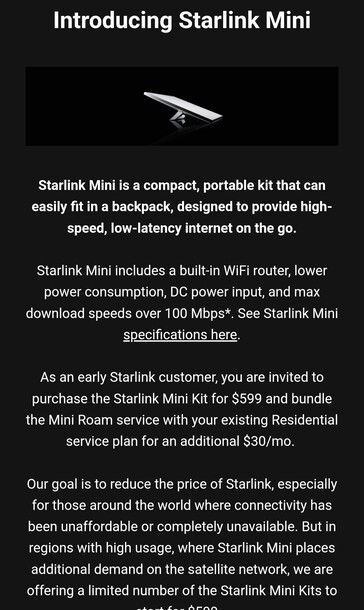 Invitación de prueba de Starlink Mini