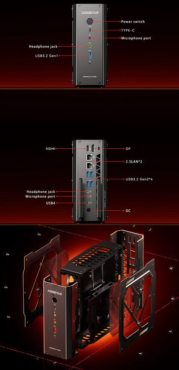 Selección de puertos y chasis del mini PC (Fuente de la imagen: Aoostar)