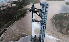 La nave estelar de SpaceX en la plataforma de lanzamiento. (Fuente de la imagen: SpaceX)