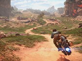 Una imagen que muestra a Kay Vess en su speeder en Star Wars Outlaws.