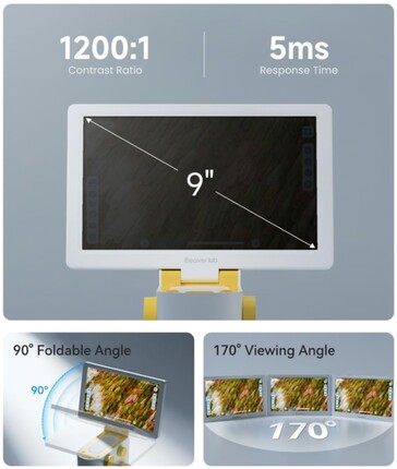 La Darwin MX Pro utiliza una pantalla táctil IPS de 9 pulgadas con una resolución de 1024 x 600 para controlar el microscopio Android 13. (Fuente de la imagen: BeaverLab en Kickstarter)