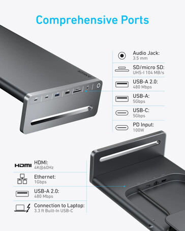 La rumoreada estación de acoplamiento USB-C de Anker (10 en 1, soporte para monitor). (Fuente de la imagen: u/joshuadwx vía Reddit)