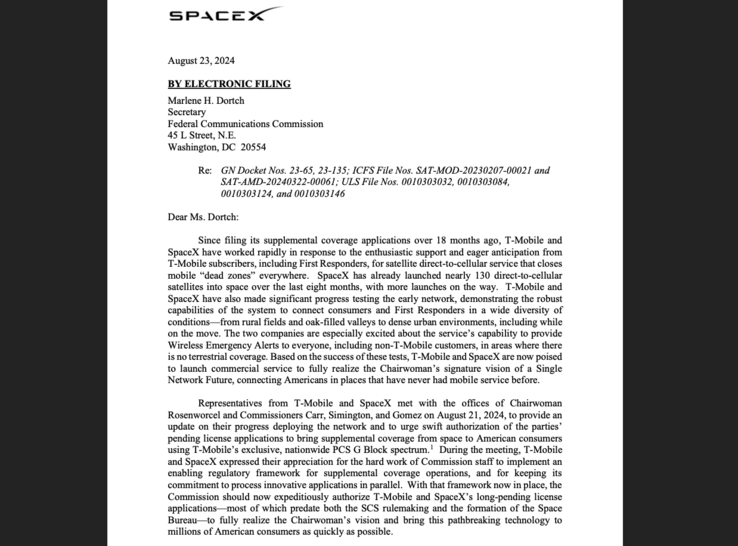 Carta de argumentación de SpaceX a la FCC