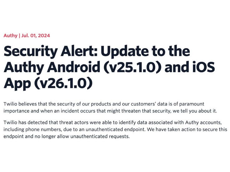 Twilio ha animado a los usuarios a actualizar urgentemente la aplicación Authy por motivos de seguridad (Fuente: Twilio)