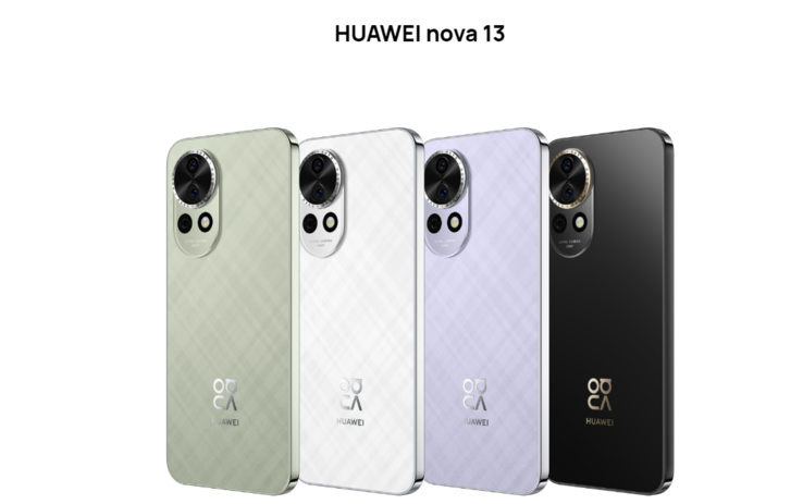 Huawei Nova 13 en colores negro, morado, blanco y verde (Fuente de la imagen: Huawei)