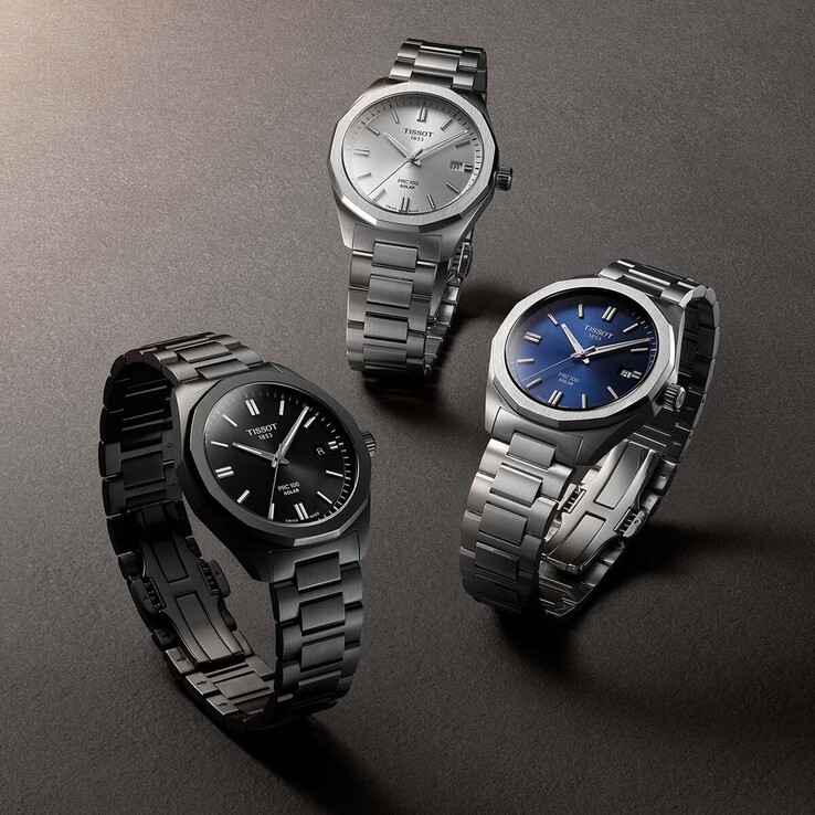 El Tissot PRC 100 Solar se presenta en variantes de color de esfera plateada, azul y negra (Fuente de la imagen: Tissot)