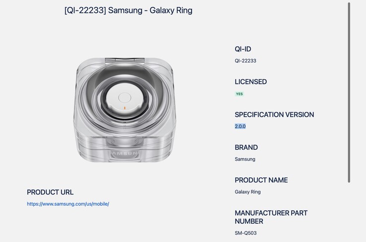 La carcasa de carga del Samsung Galaxy Ring ya cuenta con la certificación Qi2, aunque carece de imanes y de carga rápida. (Imagen: Wireless Power Consortium)