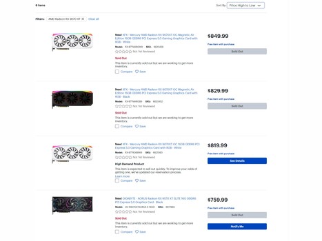 Precios de la RX 9070 XT de Best Buy (Fuente de la imagen: captura de pantalla, Best Buy)