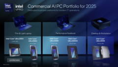 Portátiles para estaciones de trabajo móviles más eficientes en el horizonte: Intel lanza las CPU Arrow Lake para portátiles empresariales (en la imagen: presentación de la nueva gama Intel para empresas, fuente de la imagen: Intel)