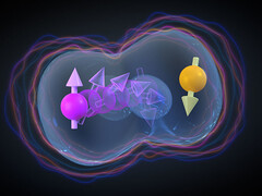Los espines de dos agujeros de electrones interactúan en esta impresión artística. (Imagen: NCCR SPIN)