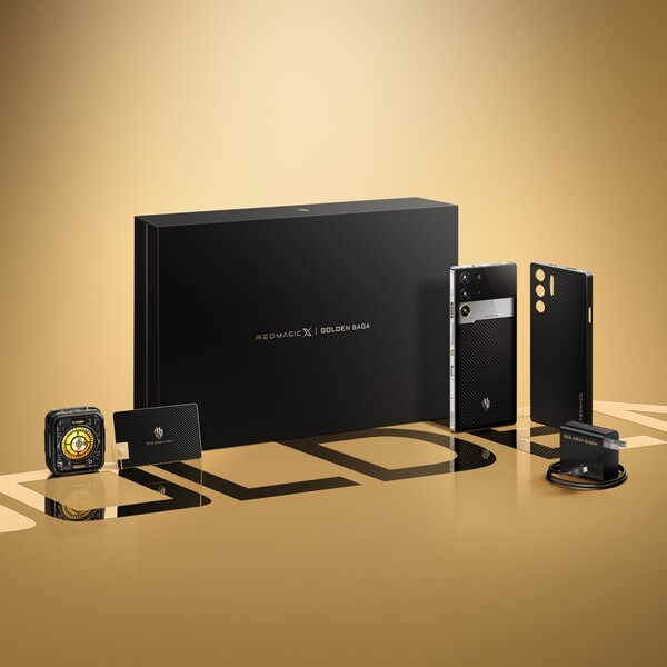 La RedMagic 10 Pro Golden Saga Edition viene con accesorios personalizados y una caja especial de regalo. (Fuente de la imagen: RedMagic)