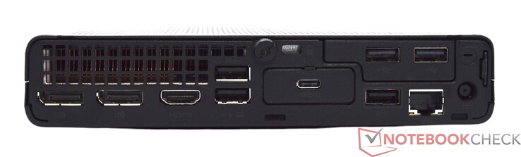 Trasera: 2x DisplayPort 1.4, HDMI 2.1, 3x USB Tipo-A 10 Gbit/s, 2x USB Tipo-A 2.0, USB Tipo-C 10 Gbit/s, RJ45 GBit-LAN, conector de alimentación