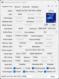 GPU-Z Gráficos Intel Arc 140V