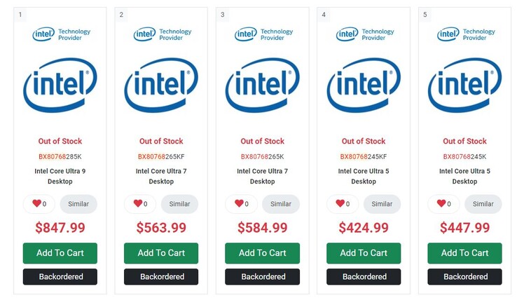 Listados de la serie Core Ultra 200K en PC-Canada. (Fuente de la imagen: PC-Canada)