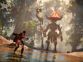 Una imagen que muestra a un gigante y a Brynn en Eternal Strands.