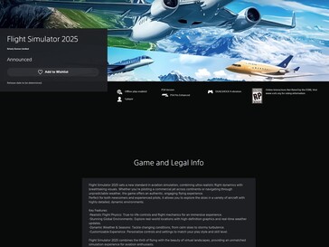 Página de PlayStation Store de Flight Simulator 2025 (Fuente de la imagen: captura de pantalla, PlayStation Store)