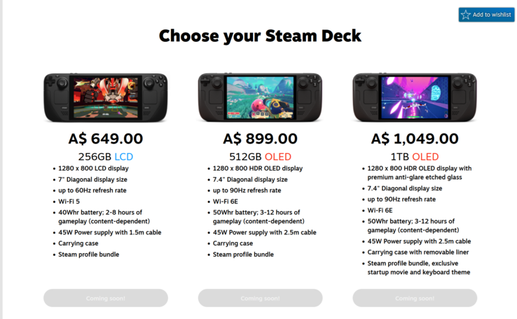 Precios de Steam Deck Australia (fuente de la imagen: Valve)