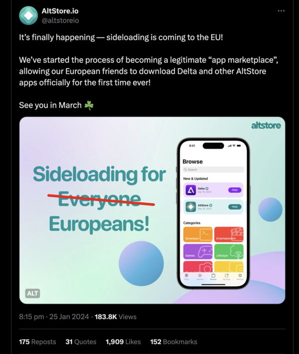 AltStore publica que se está convirtiendo en un "mercado legítimo de aplicaciones" (Fuente: AltStore vía X)