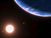 Ilustración de un artista que muestra un exoplaneta y una estrella.