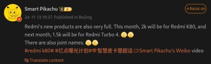 Detalles filtrados de los próximos smartphones de Redmi. (Fuente de la imagen: Weibo - machine translated)