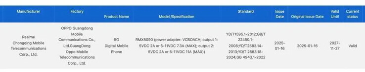 El "GT 7" se convierte en el último smartphone de 120W de Realme. (Fuente: 3C vía MySmartPrice)