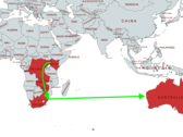 La ruta propuesta para el nuevo cable submarino de fibra óptica de Google atraviesa el sur de África y el océano Índico. (Imagen vía MapChart con ediciones)