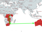 La ruta propuesta para el nuevo cable submarino de fibra óptica de Google atraviesa el sur de África y el océano Índico. (Imagen vía MapChart con ediciones)