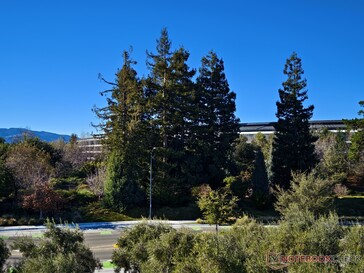 La mejor vista del parque Apple desde el Centro de Visitantes, que no es gran cosa.