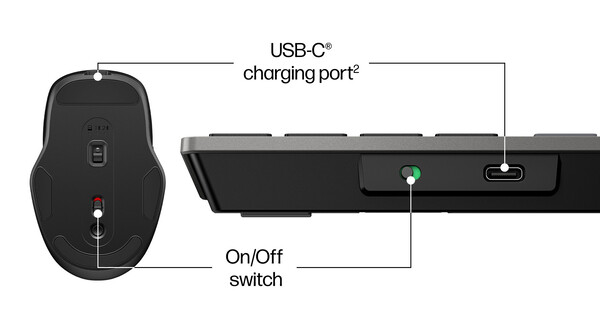 Los combos de teclado y ratón de HP tienen un puerto de carga USB-C. (Fuente de la imagen: HP)