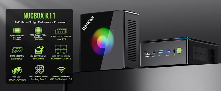 K11: El mini PC viene con iluminación RGB. (Fuente de la imagen: GMKtec)