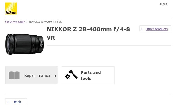 En la sección de reparaciones de autoservicio de Nikon siguen faltando piezas de repuesto para los tres productos que sí aparecen en el sitio. (Fuente de la imagen: Nikon)