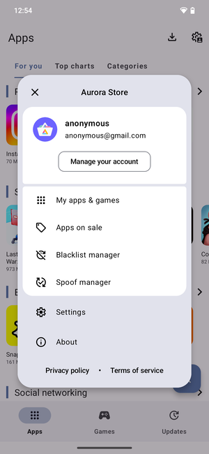 La Aurora Store le permite descargar y actualizar aplicaciones desde Google Play a través de un inicio de sesión anónimo (Fuente: AuroraStore)