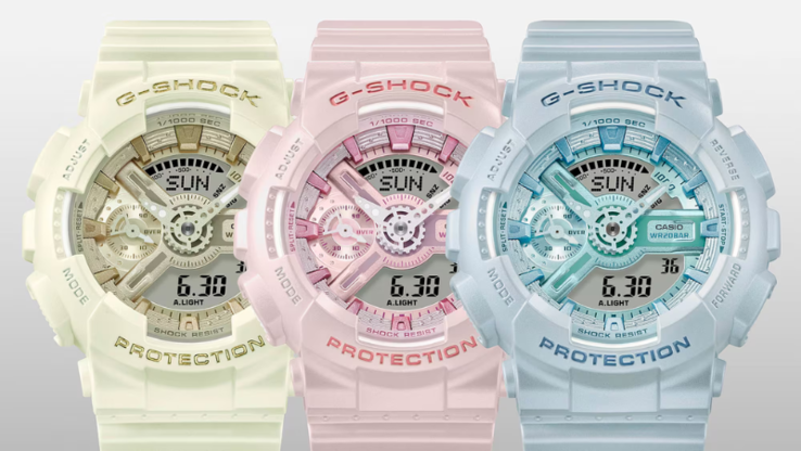 De izquierda a derecha: Los nuevos relojes Casio G-Shock GMAS110ST-7A, GMAS110ST-4A y GMAS110ST-2A. (Fuente de la imagen: Casio)