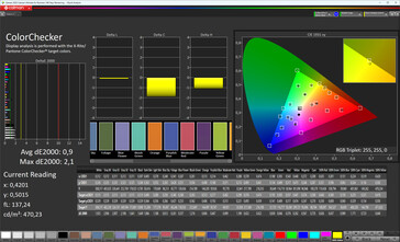 Precisión del color de la pantalla interna (Perfil: Profesional, Estándar; Espacio de color de destino: sRGB)