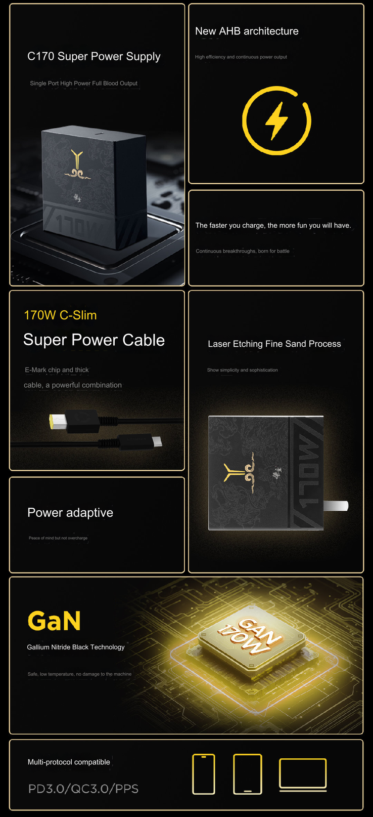 Principales características del cargador de 170W (Fuente de la imagen: Lenovo - machine translated)