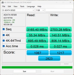 Comprobación del rendimiento con el ADATA SE920 a través de USB4