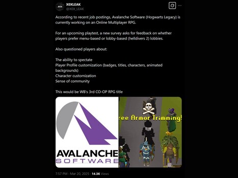 X0XLEAK X Nuevo juego/encuesta de Avalanche Software X post (Fuente de la imagen: captura de pantalla, cuenta X0XLEAK X)