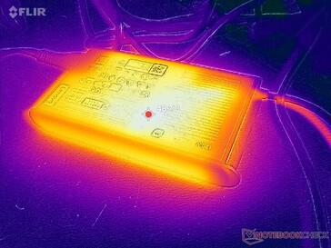 El adaptador de CA alcanza más de 49 C cuando funciona con cargas exigentes