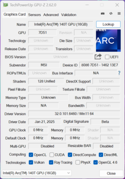 GPU-Z Gráficos Intel Arc 140T