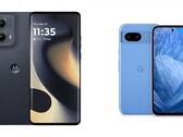 El Motorola Edge 2024 está disponible para su compra únicamente en negro, mientras que el Pixel 8a viene en cuatro colores, incluido el Bay (azul). (Fuente de la imagen: Motorola, Google - editado).