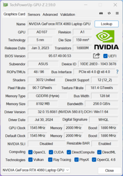 GPU-Z Nvidia GeForce RTX 4060 Portátil