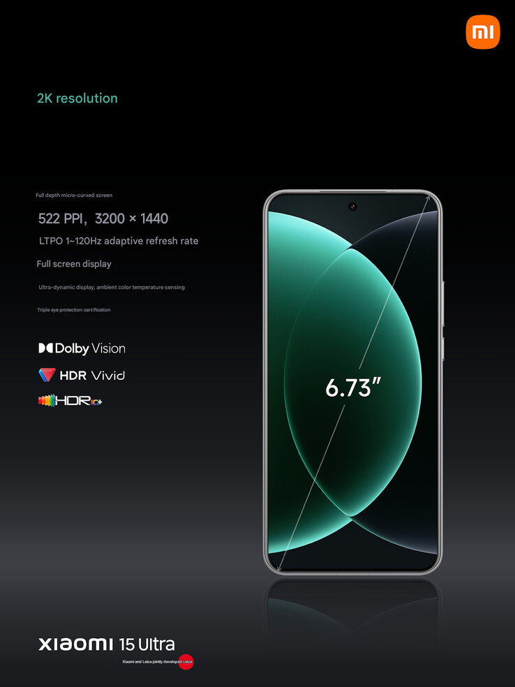 Especificaciones de la pantalla del Xiaomi 15 Ultra (Fuente de la imagen: Xiaomi - machine translated)