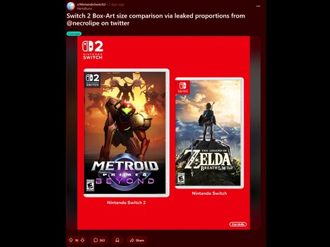 Comparación en Reddit de la carcasa del juego Nintendo Switch 2 (Fuente de la imagen: Reddit)