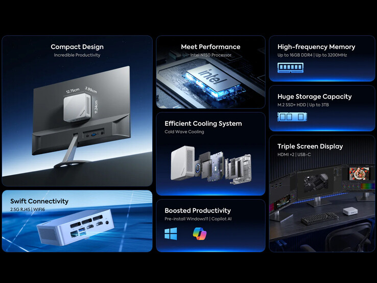 Principales características del mini PC Minisforum UN150P (Fuente de la imagen: Minisforum)